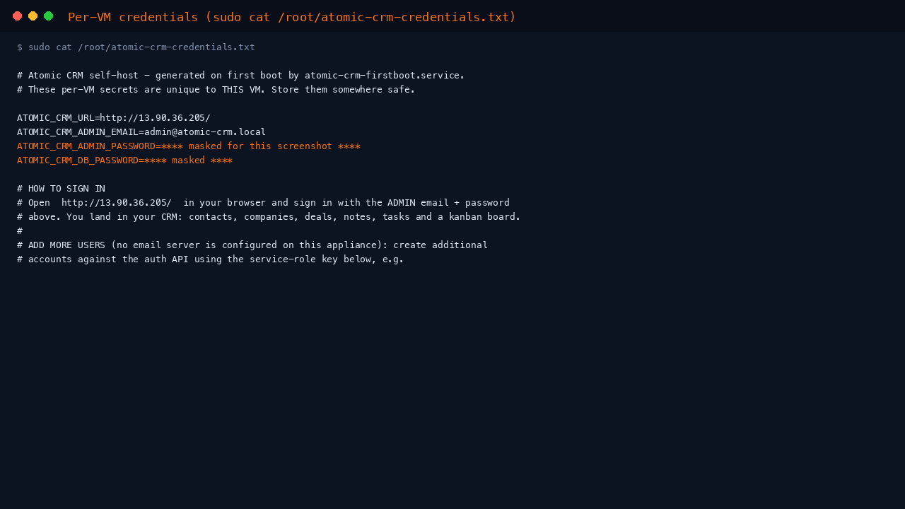 Per-VM Atomic CRM credentials file