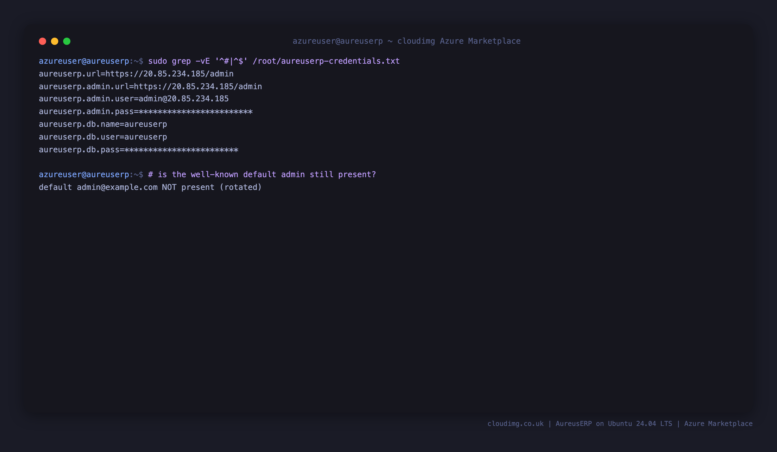 Per-VM credentials and the rejected default login