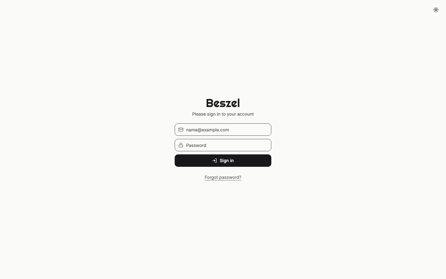 The Beszel sign in page asking for an email and password