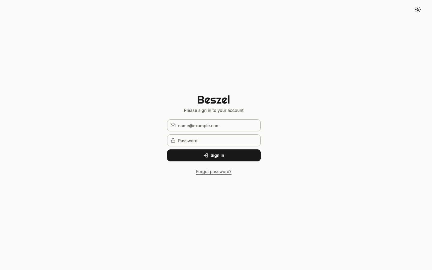 The Beszel sign in page asking for an email and password