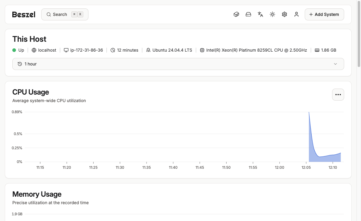 Beszel system metrics