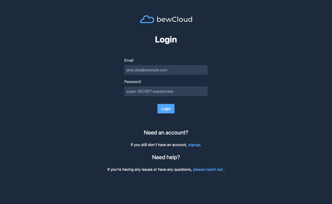 The bewCloud sign in page on cloudimg, served over HTTPS