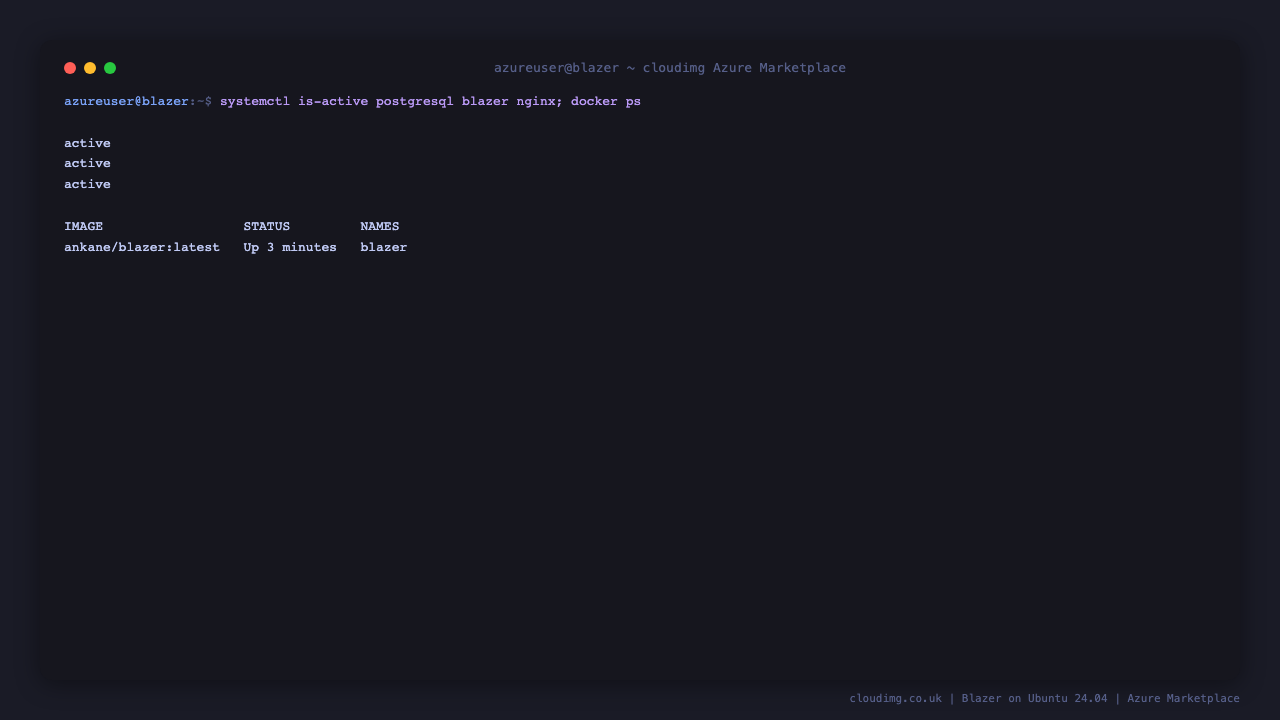 Blazer, PostgreSQL and nginx service status