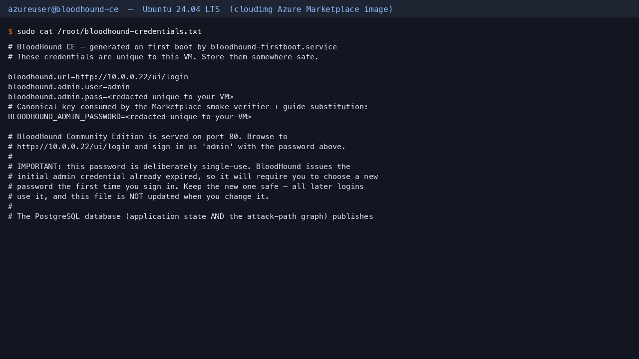 The per VM BloodHound credentials file, readable only by root