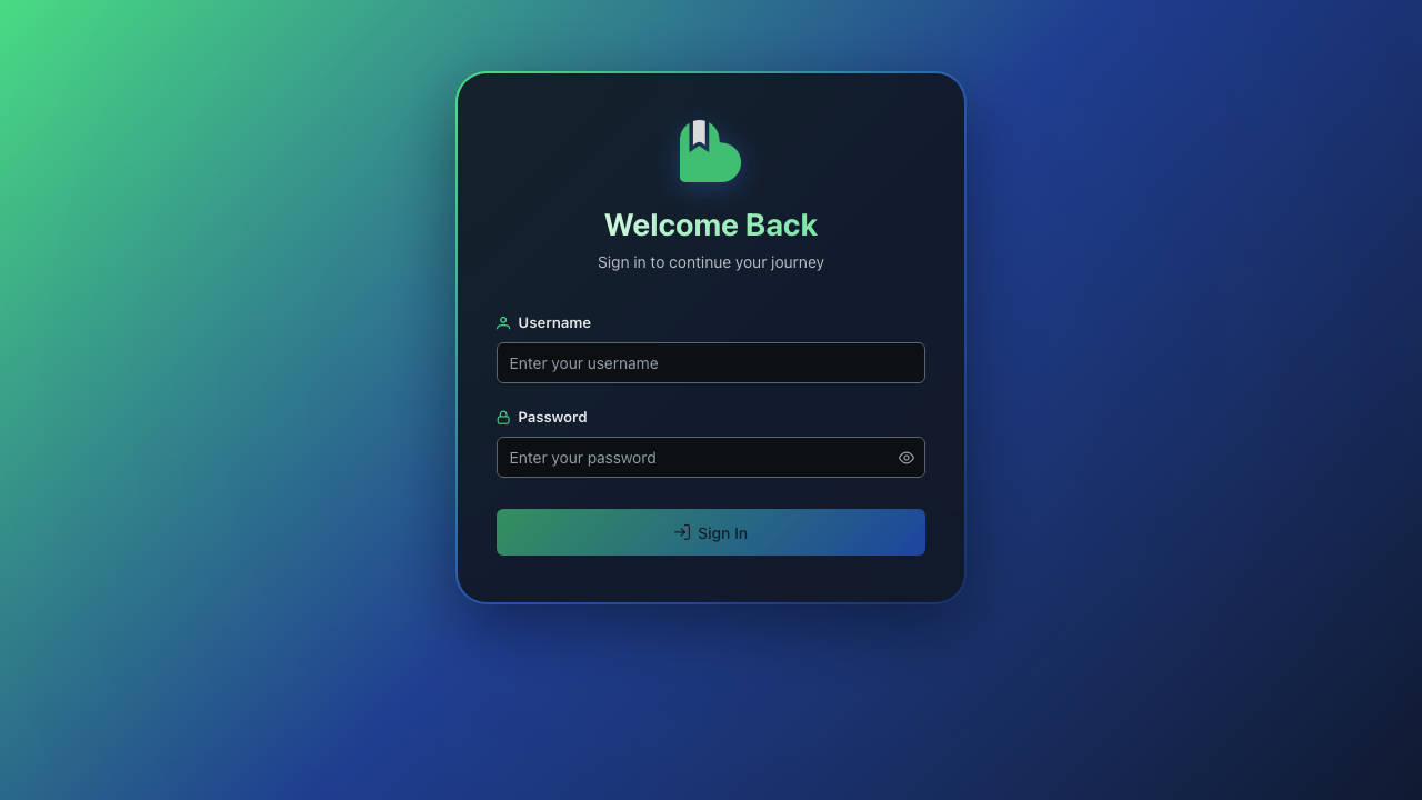 The BookLore sign-in page asking for the username and password of the administrator generated on this instance