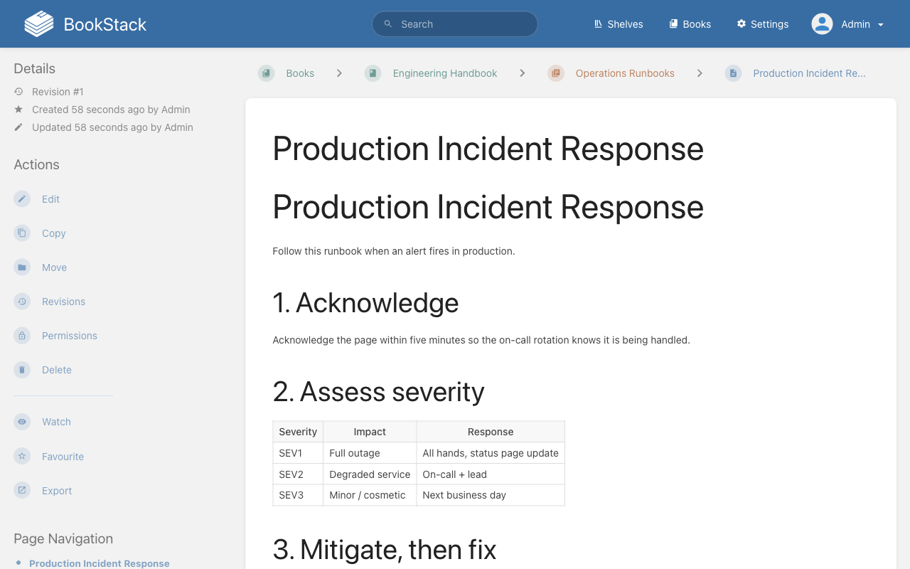 A BookStack page with formatted content