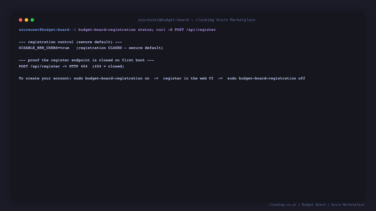 Registration control helper and the closed-by-default register endpoint returning 404