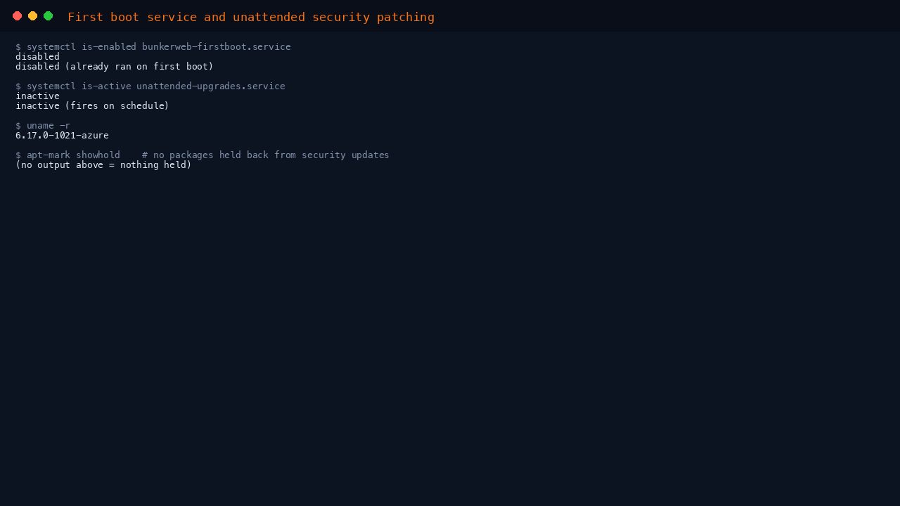 First boot service disabled after running and no packages held back from security updates