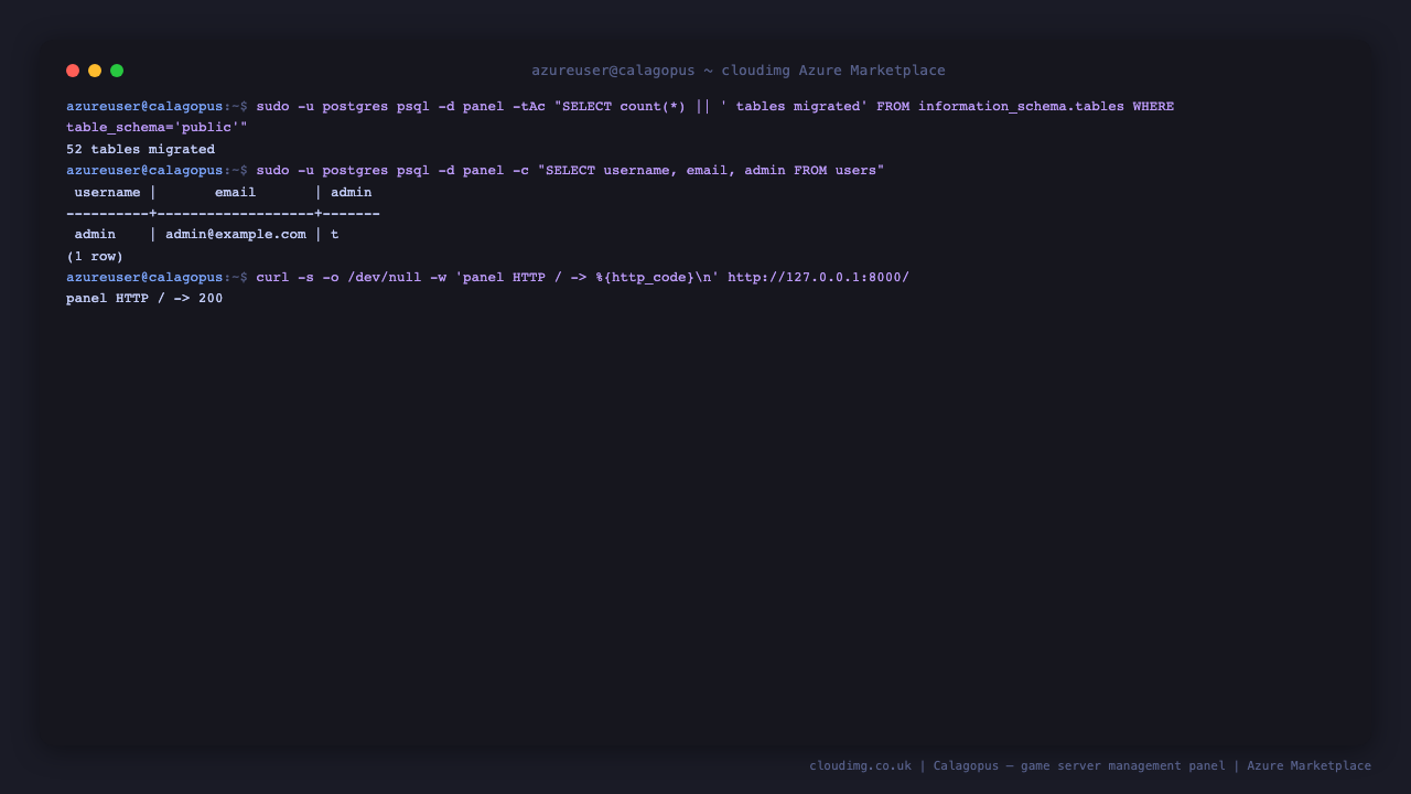 The Calagopus panel database and the single per-VM administrator