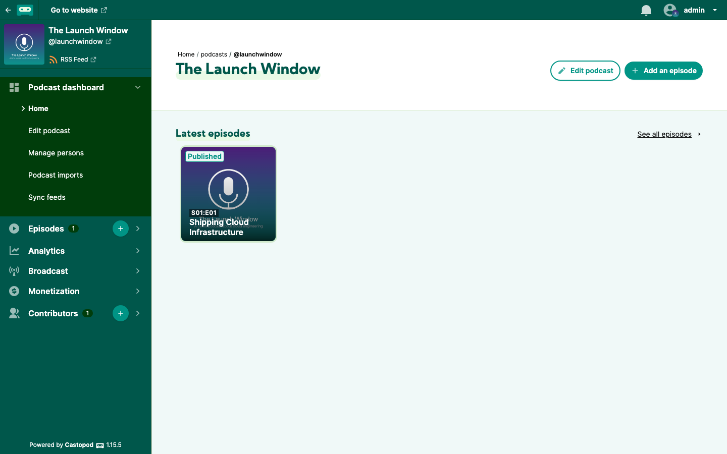 A podcast dashboard in Castopod