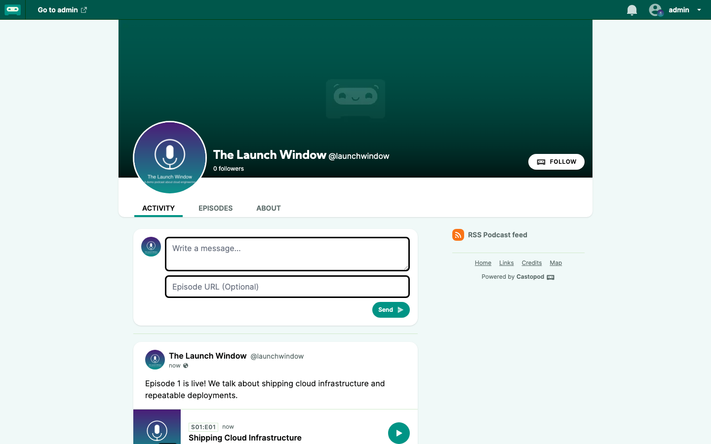 The public podcast page with activity feed
