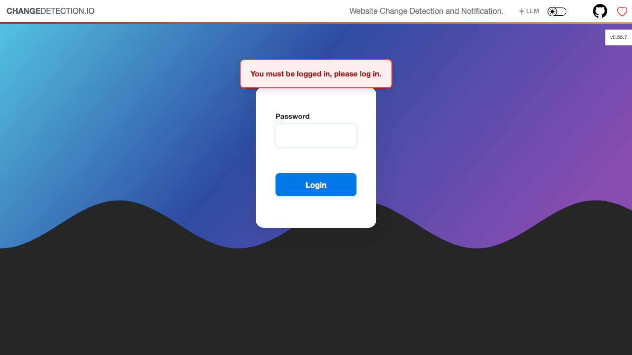 The changedetection.io sign-in page in the browser