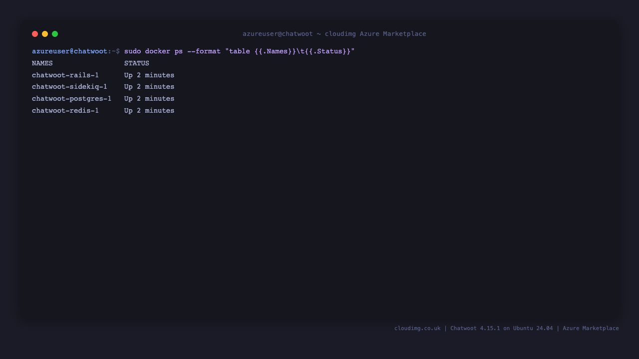 Chatwoot Docker Compose containers running