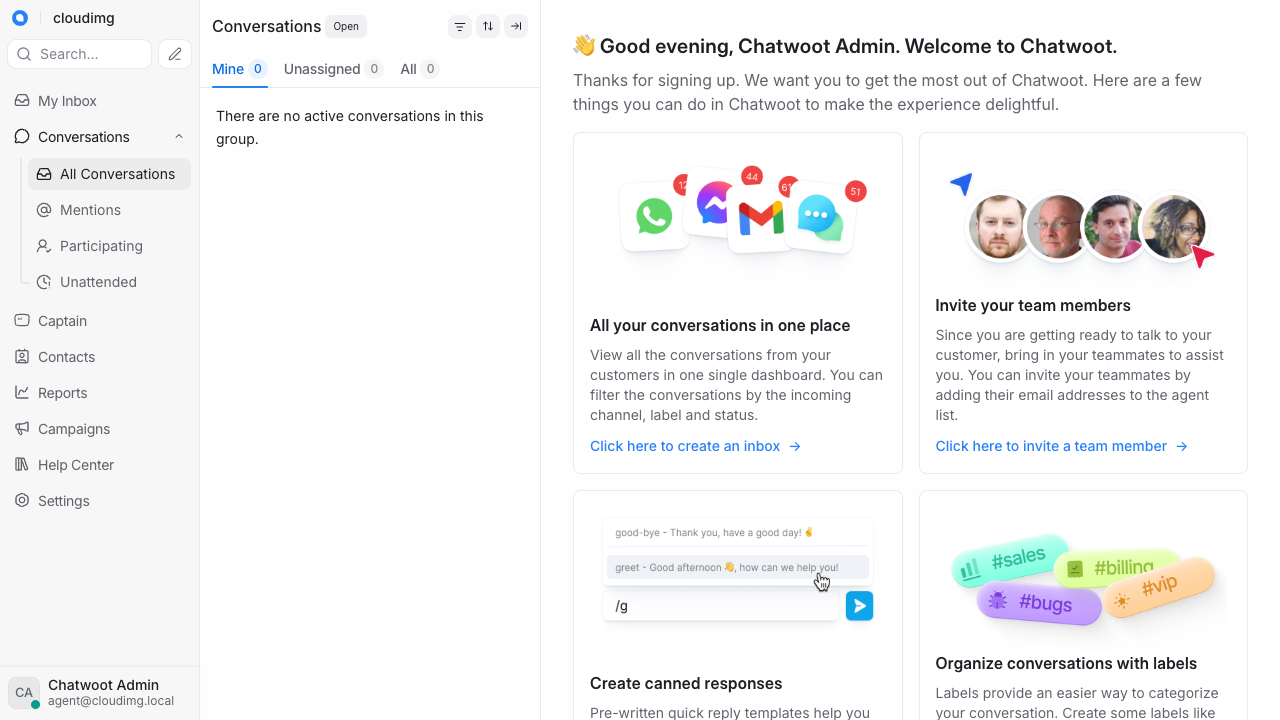 The Chatwoot conversations dashboard