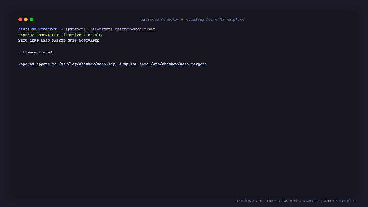 The daily Checkov scan timer and its next scheduled run