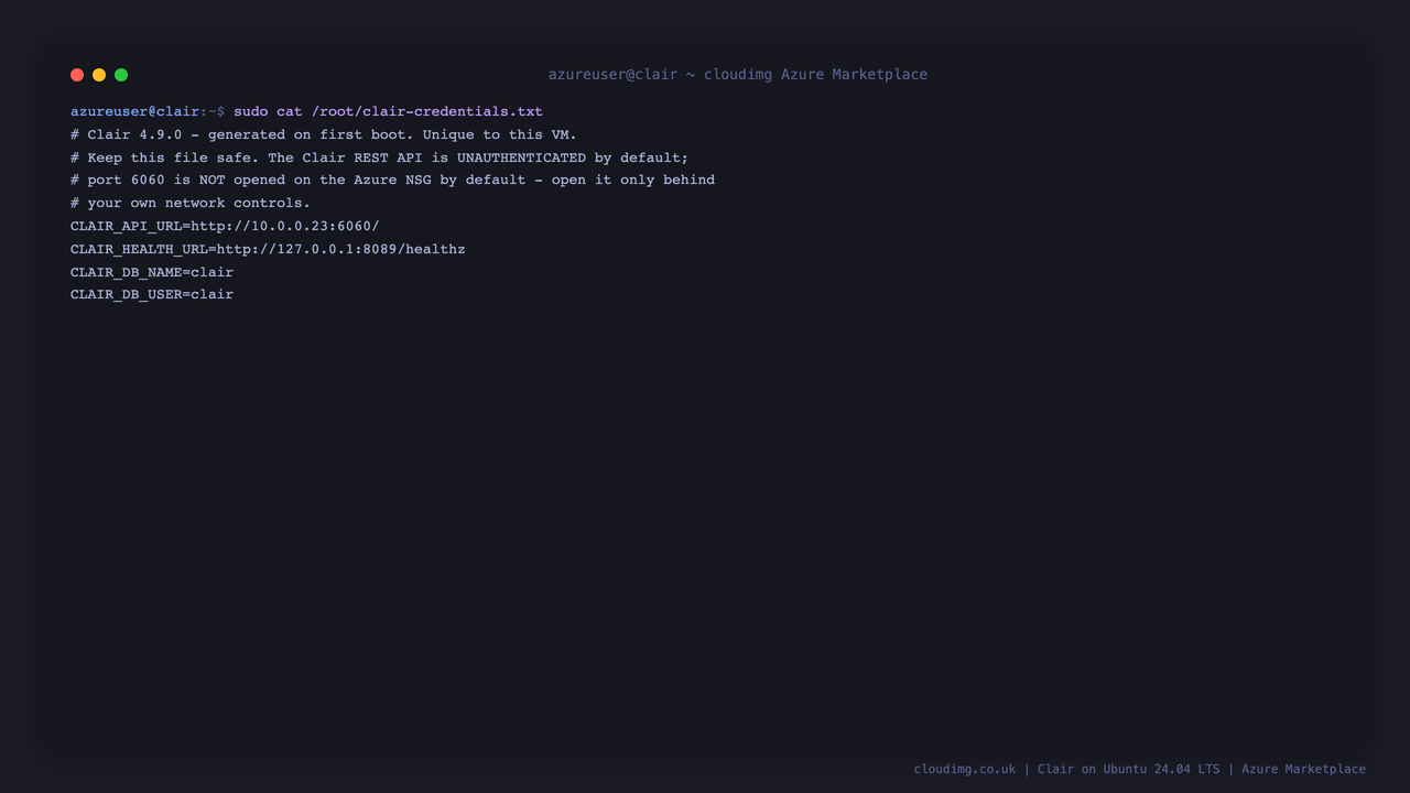 Per-VM Clair credentials file