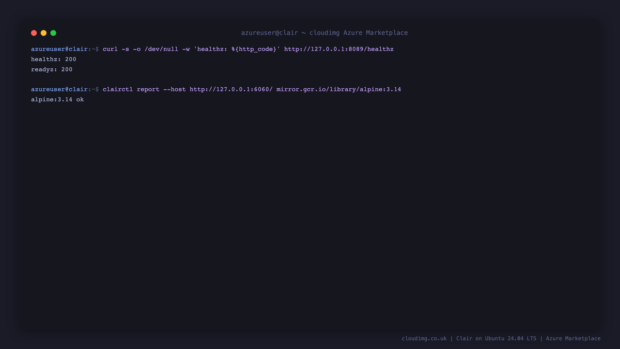 clairctl scanning a container image end to end