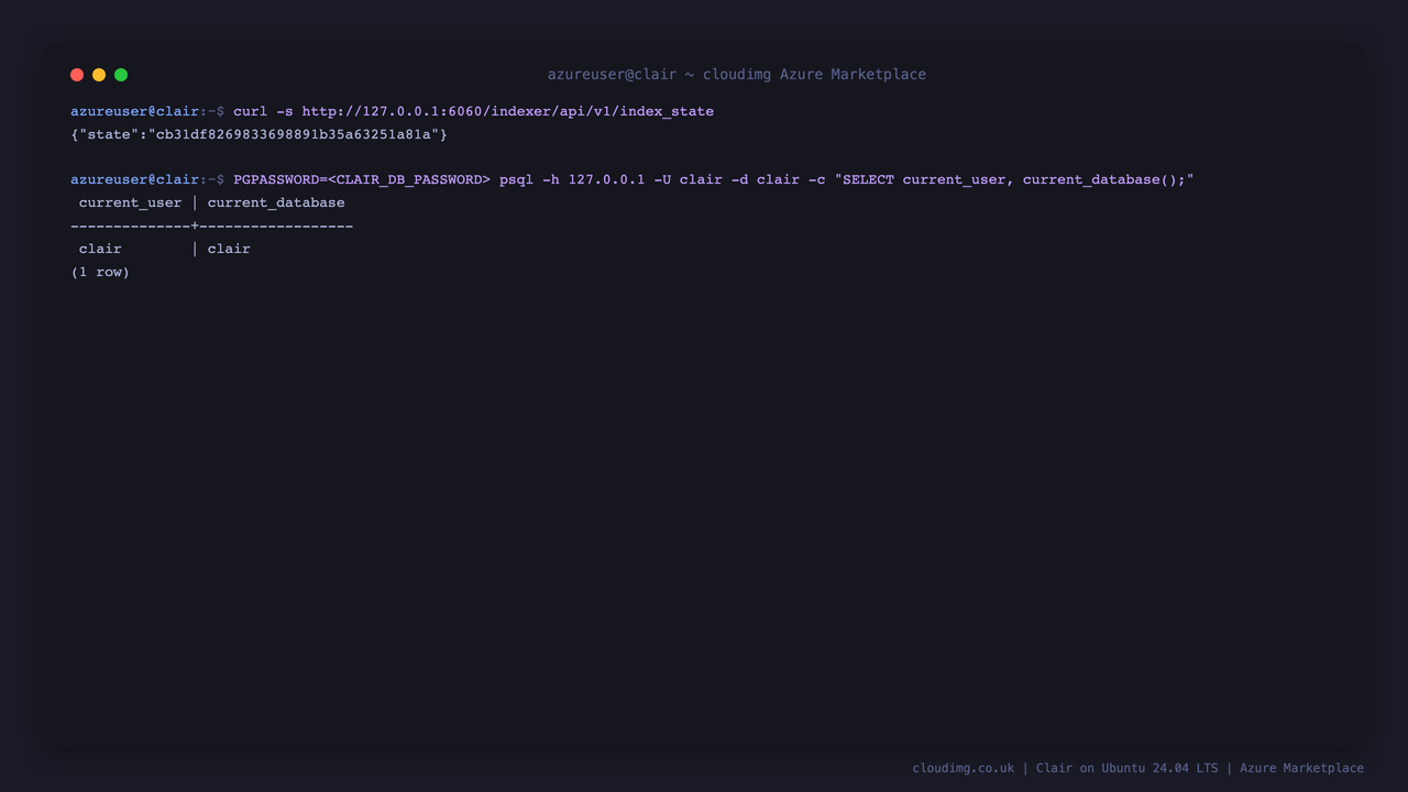 Clair REST API and per-VM database authentication
