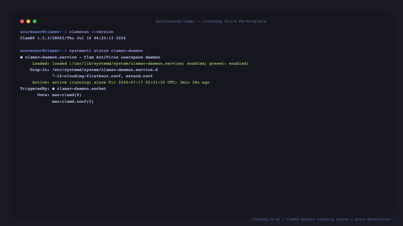 ClamAV engine version and daemon status on Ubuntu 24.04