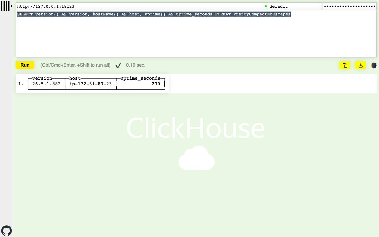 ClickHouse /play server info query