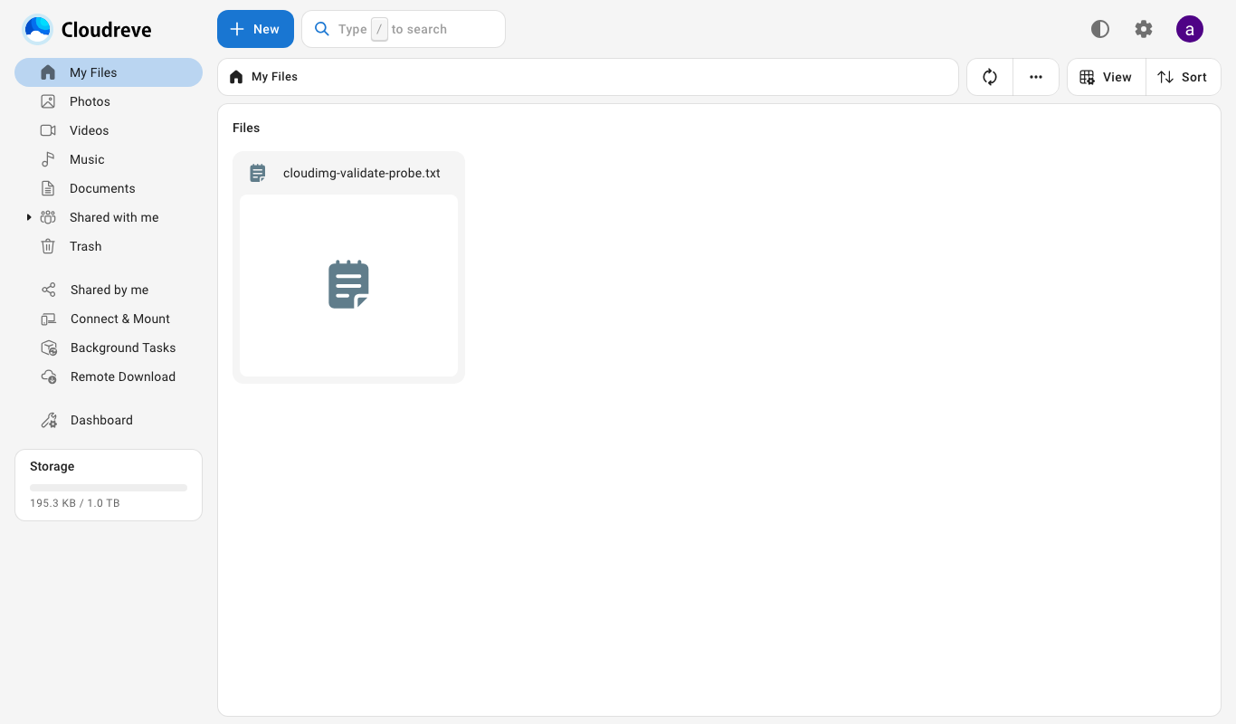 My Files with an uploaded file