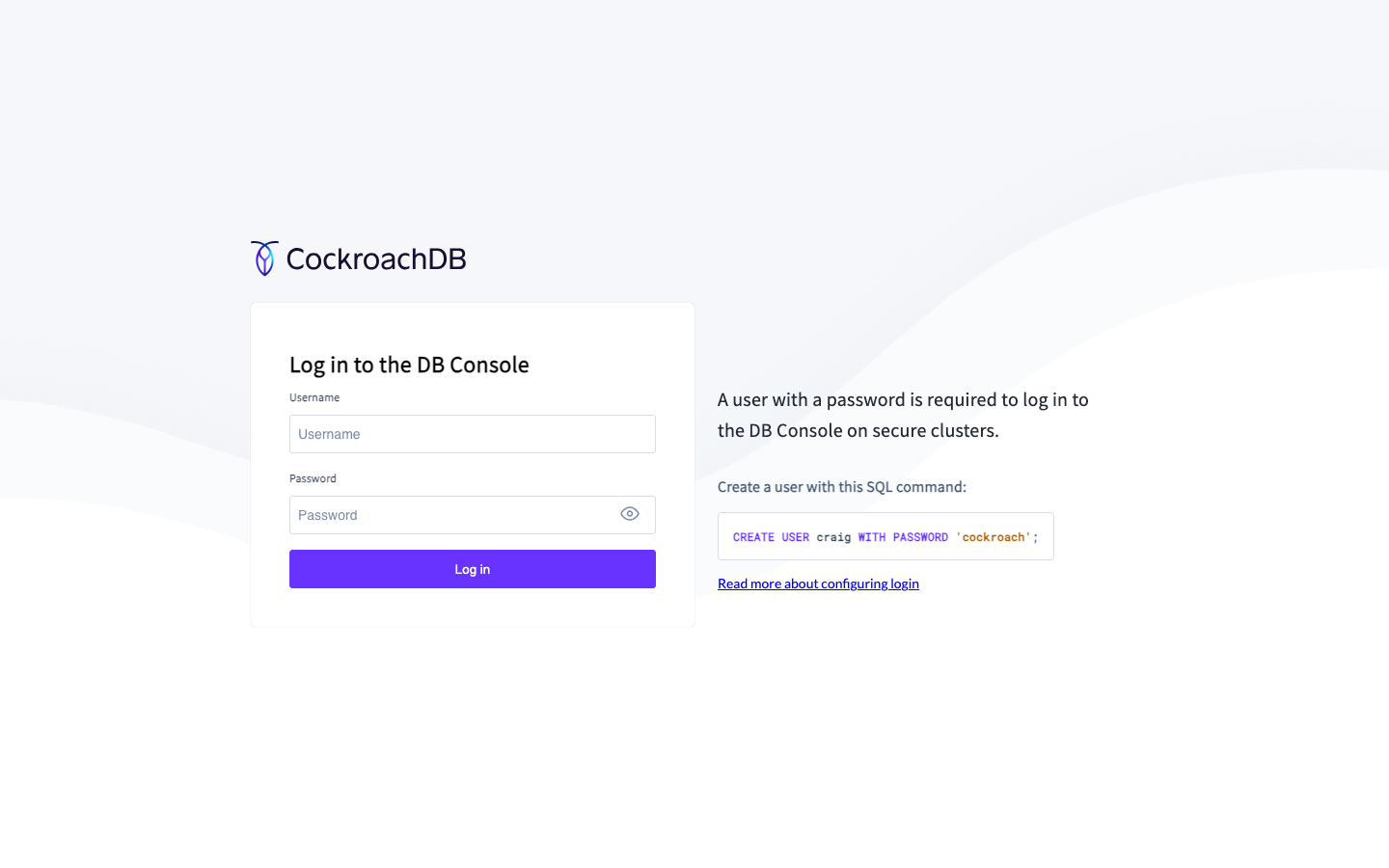 CockroachDB DB Console sign in page