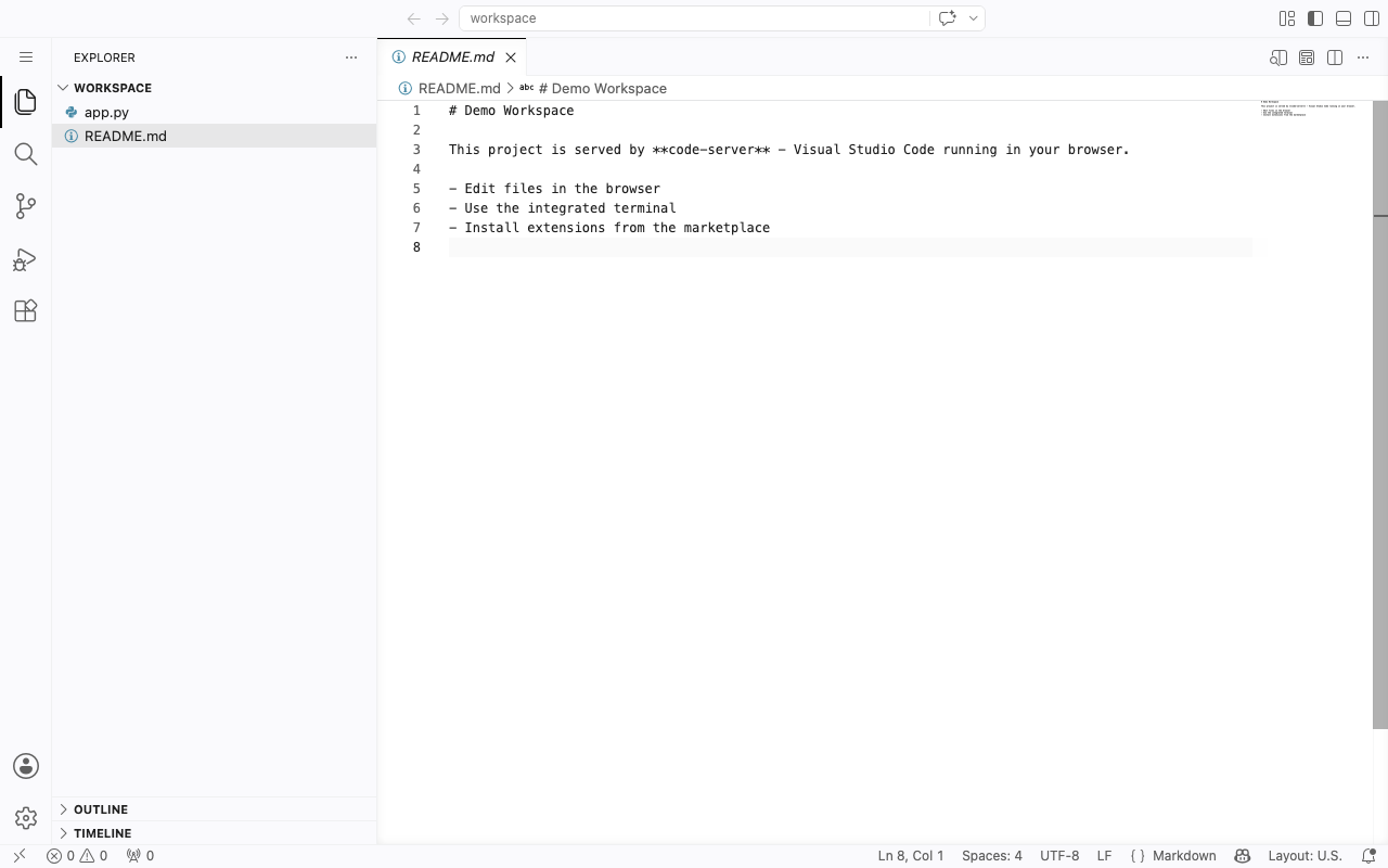 Visual Studio Code editor in the browser