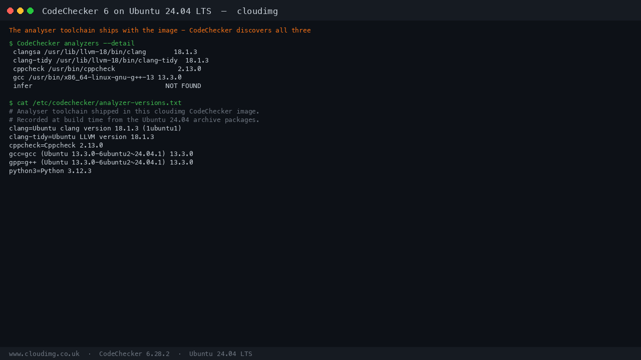 The analyser toolchain ships with the image