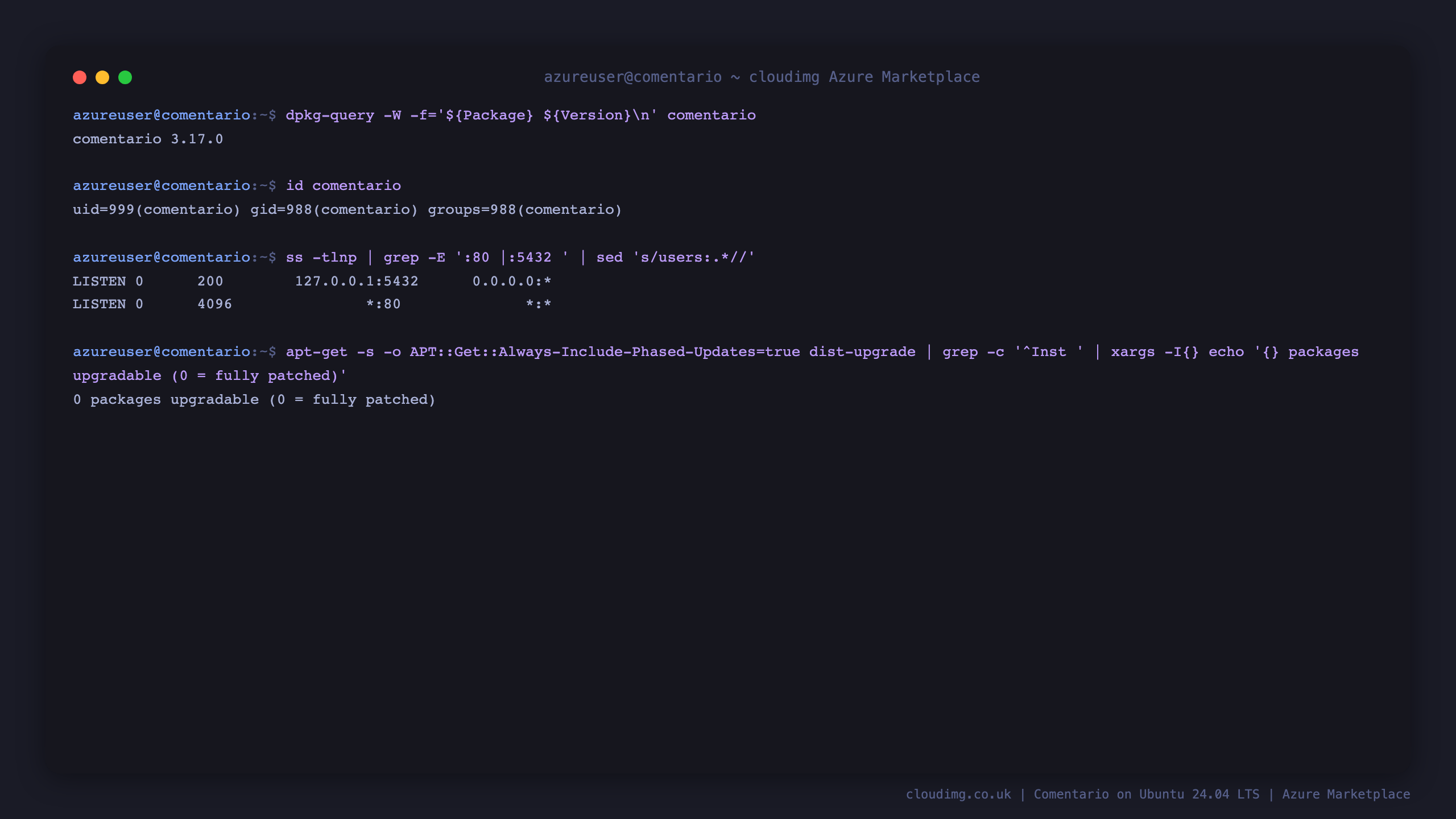 Comentario runtime and security baseline
