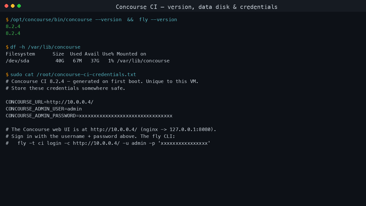 Concourse CI version, data layout and credentials file