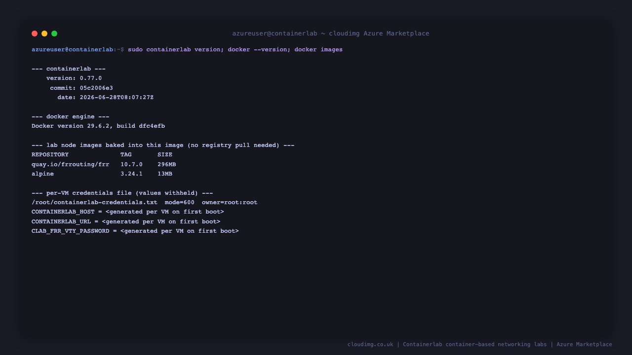 Containerlab version and baked lab images
