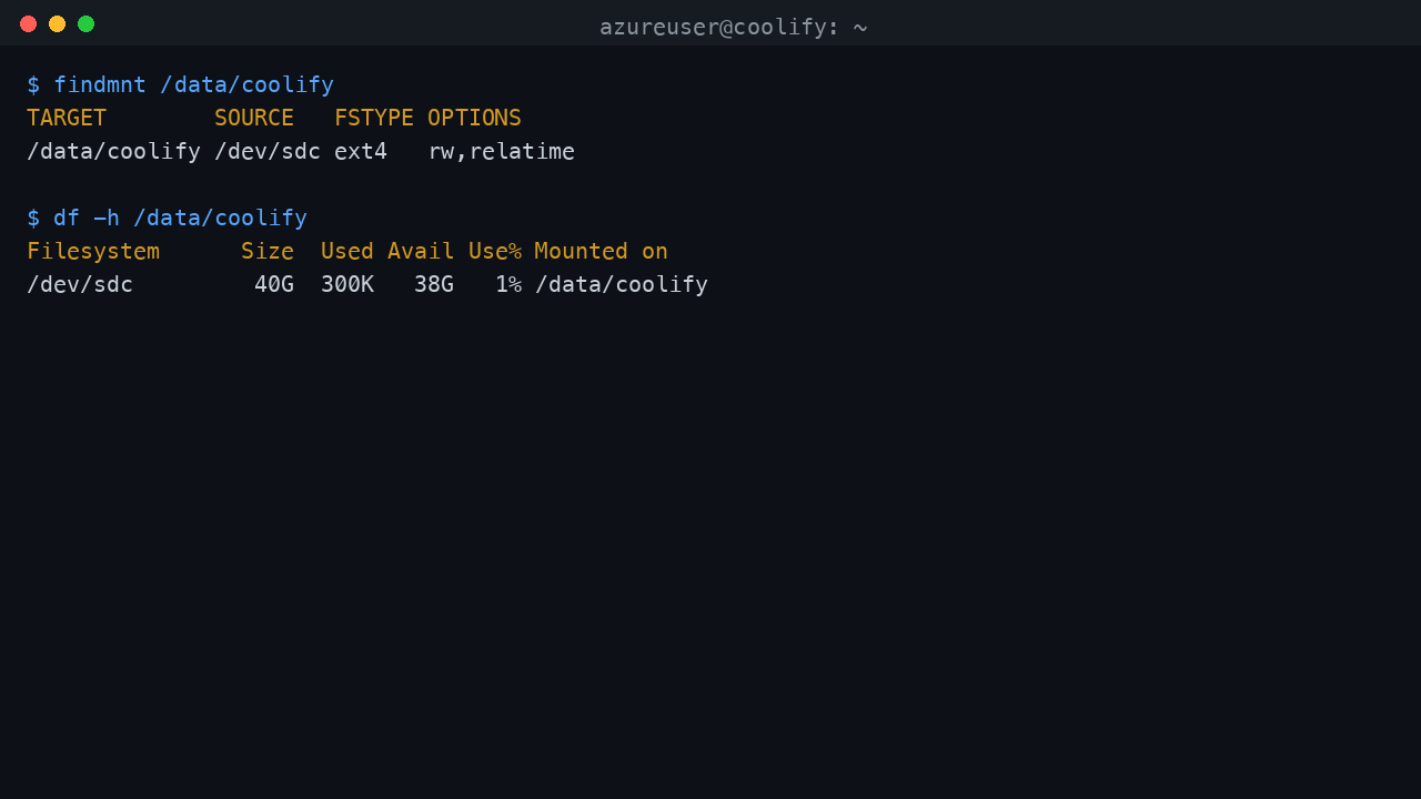 The dedicated Coolify data disk mounted at /data/coolify