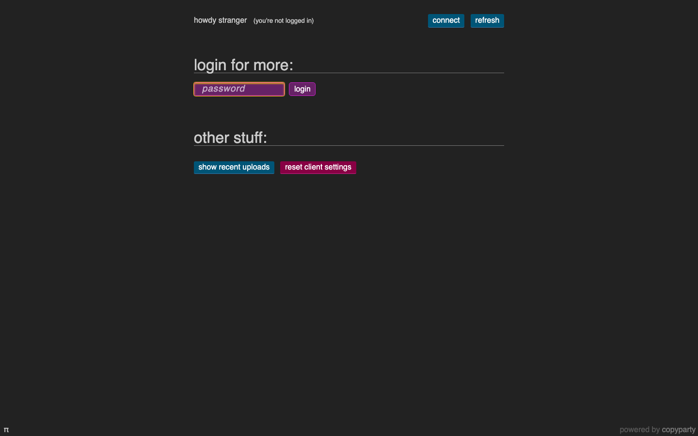 The copyparty sign in page on cloudimg, asking for a password