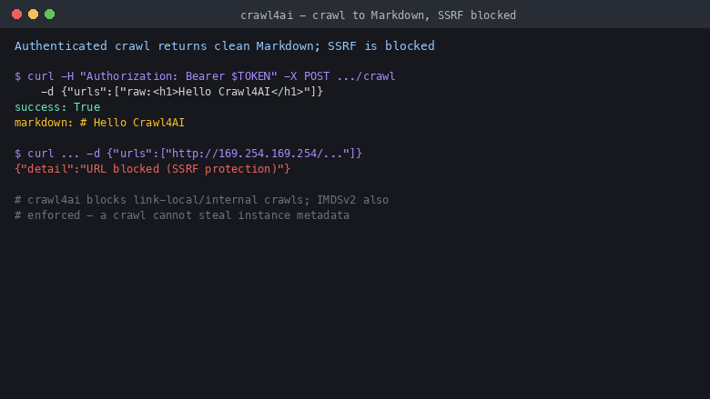 Crawl to Markdown, SSRF blocked