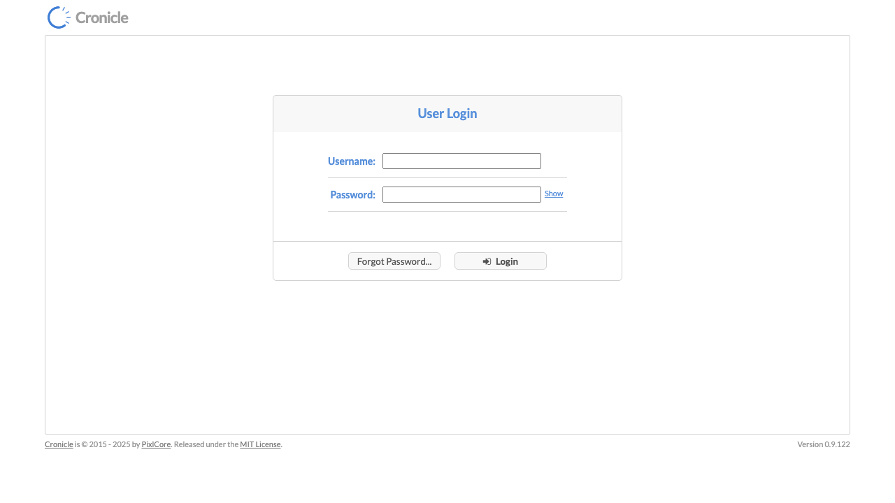 The Cronicle login page served through nginx on port 80