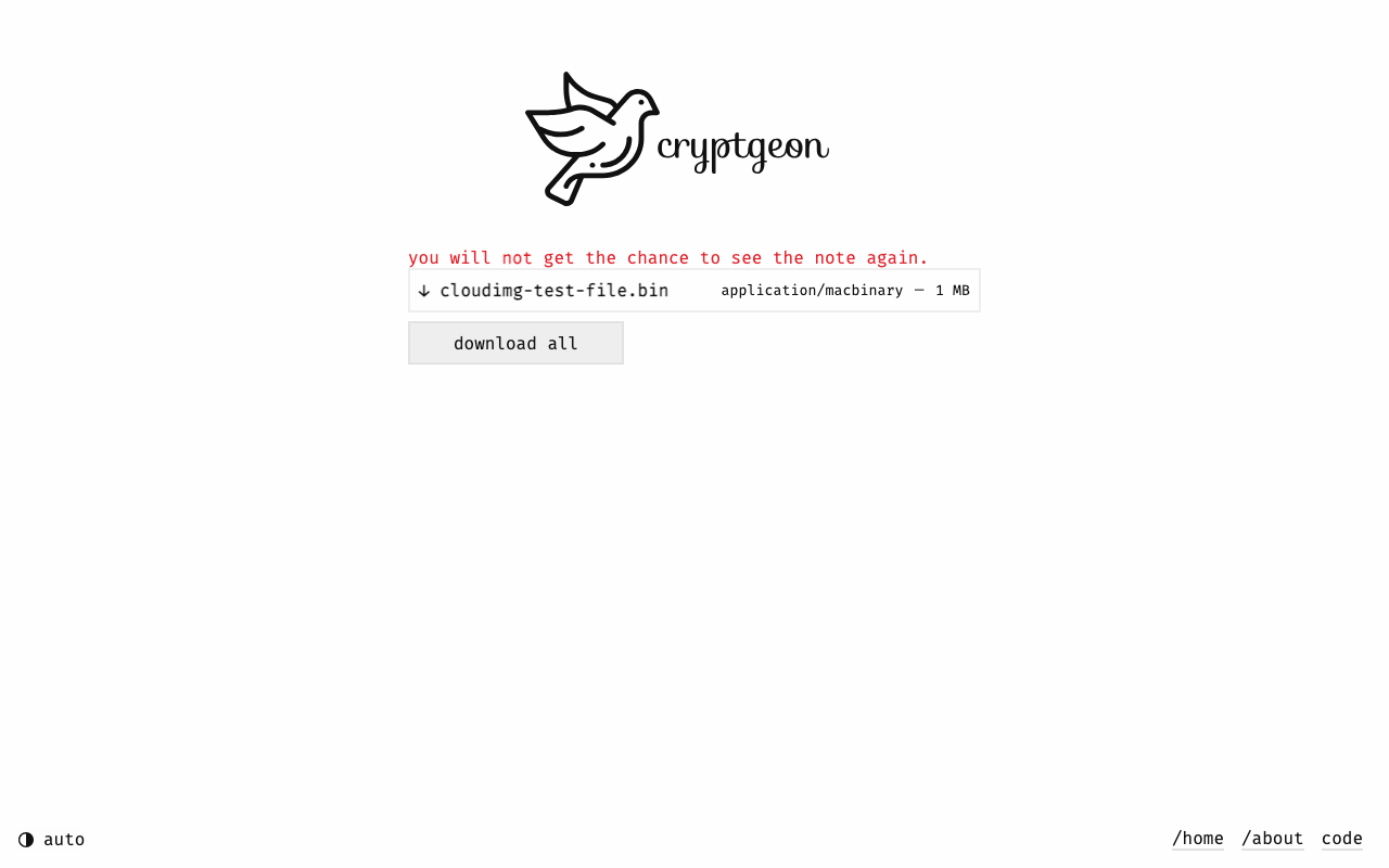 The recipient's view of a file note: the file name, its type and size, and download all
