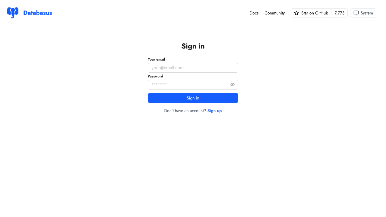 Databasus sign in page