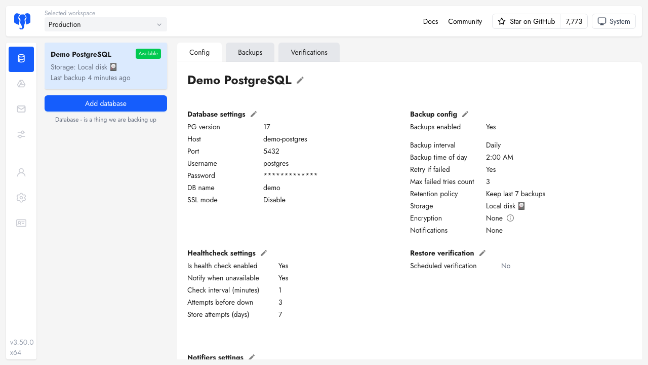 Databasus backup configuration for the demo database