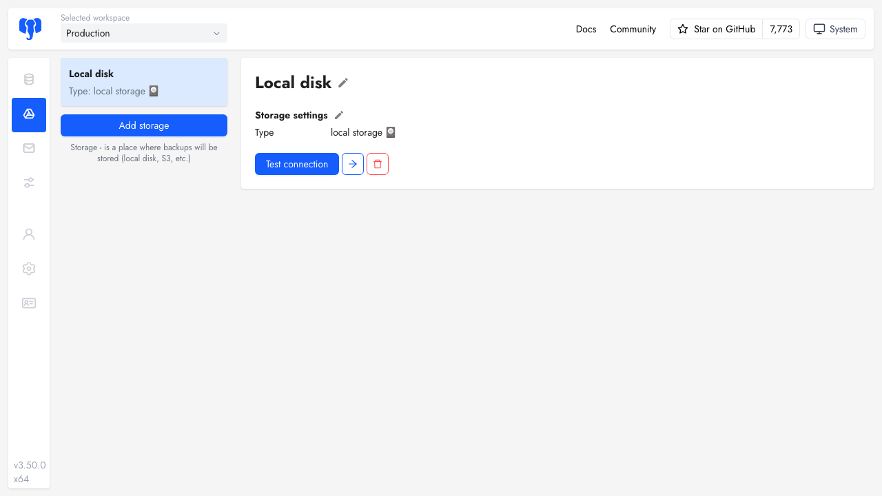 Backup storage configured