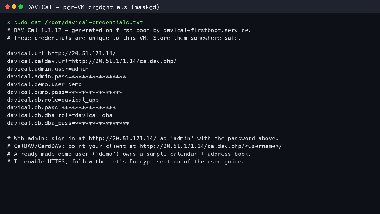 Per-VM credentials file, root-only