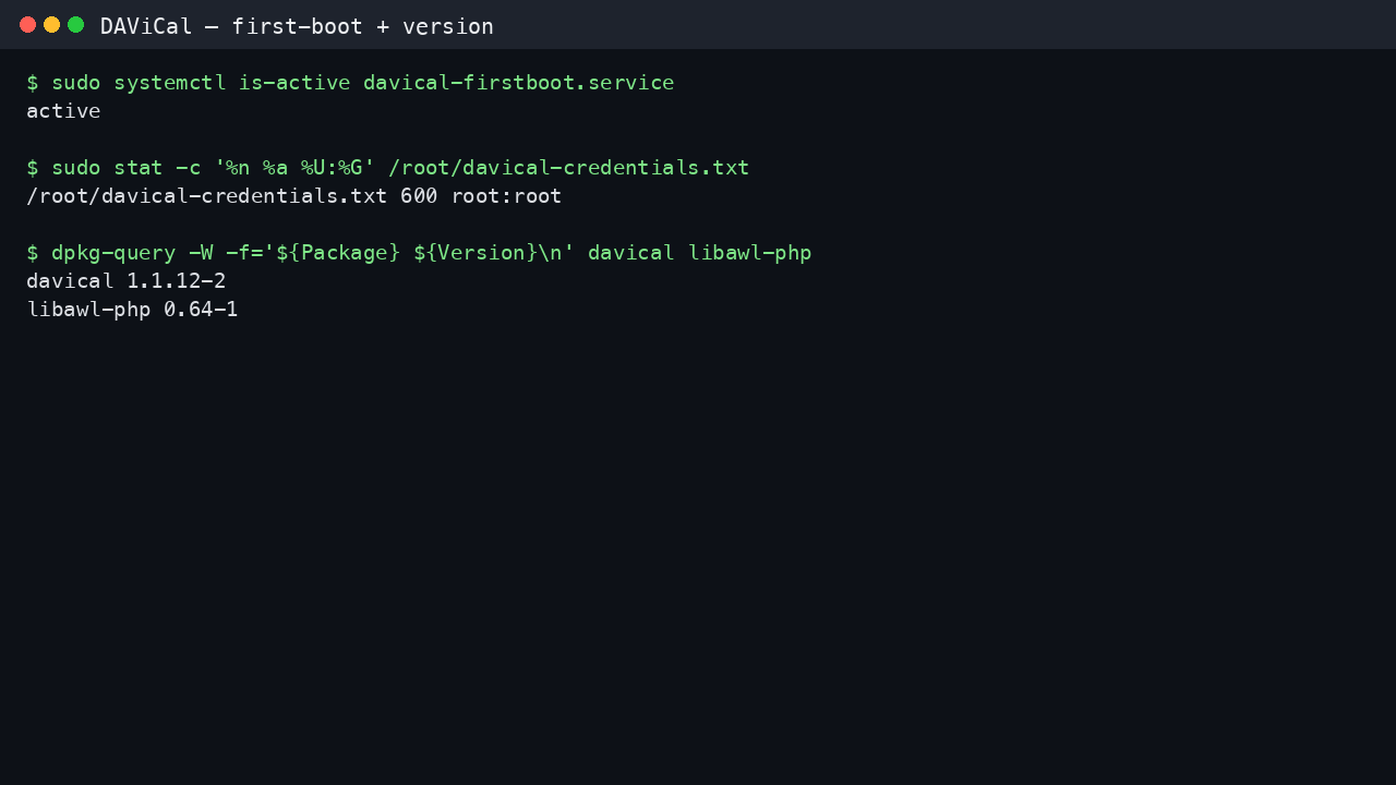 First-boot service enabled and credential file permissions