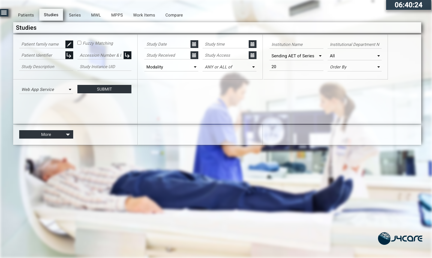 The dcm4chee UI2 Studies search page on cloudimg