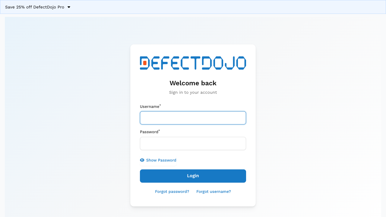 The DefectDojo sign-in page served on port 80