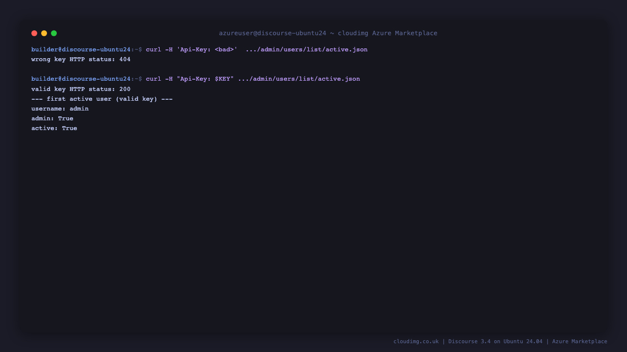The Discourse admin API key round-trip