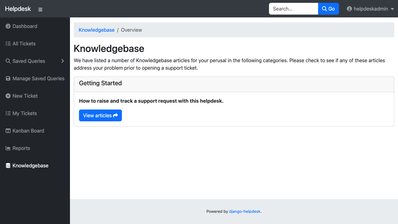 The knowledge base showing the Getting Started category and its article