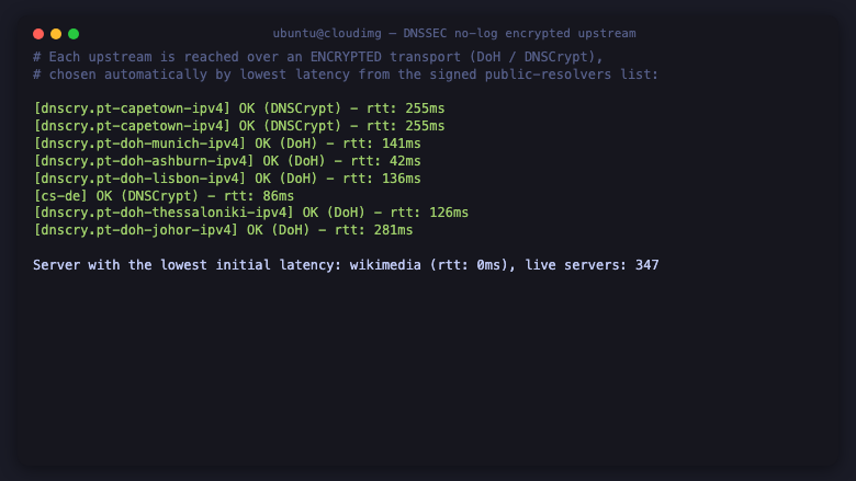 DNSSEC no-log encrypted upstream