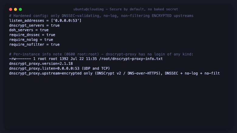 Secure by default, no baked secret
