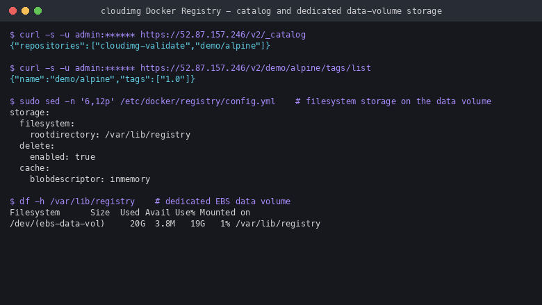 Catalog and dedicated data-volume storage