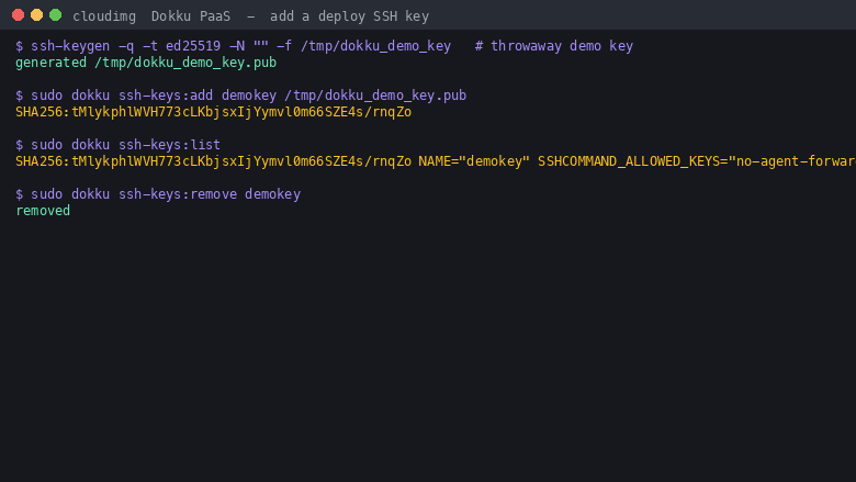 Adding, listing and removing a Dokku deploy SSH key