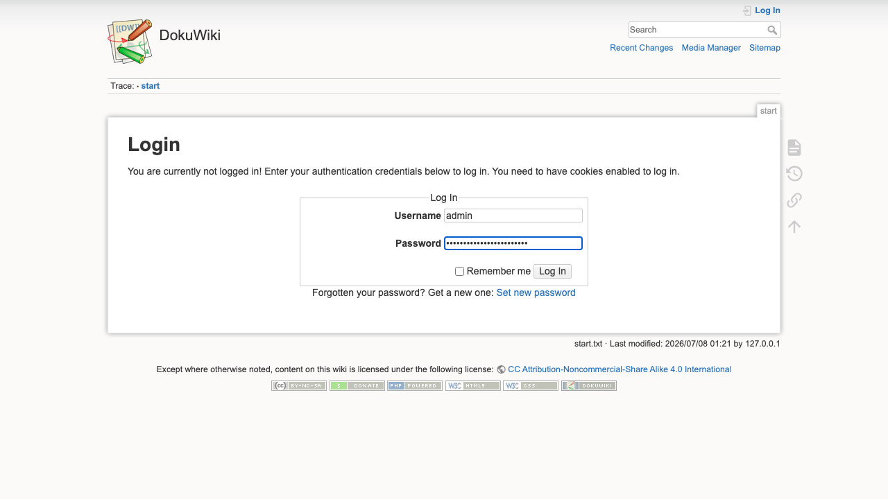 The DokuWiki login form